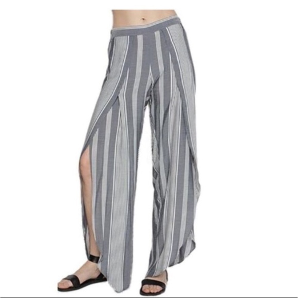 Drew women’s blue grey metallic Striped coastal vacation Beach Pants Small